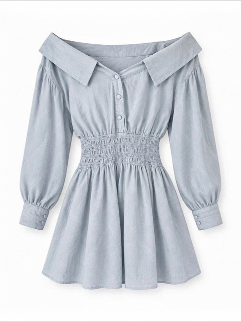 CIDER NWT Dusty Blue Off Shoulder Smocked Waist Mini Dress Size Medium